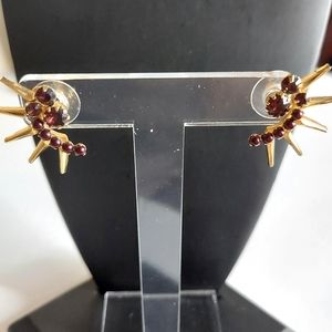 Designer Elizabeth Cole Garnet Crystal Spike Gold Plated Livy Earring. Gift Fall